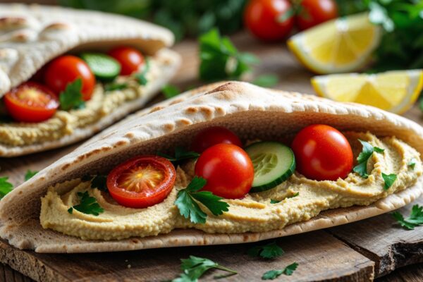 Cara Membuat Roti Pita Isi Hummus & Tomat Ceri, Ringan Tapi Berkarakter
